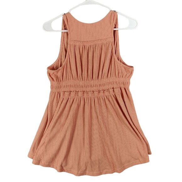FREE PEOPLE Beach‎ Bound Tank Womens SZ M Peach Smocked Ribbed Breathable Beach - Picture 3 of 9
